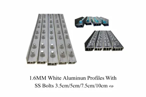 White and black aluminium invisible grill track profiles fitted with stainless steel bolts